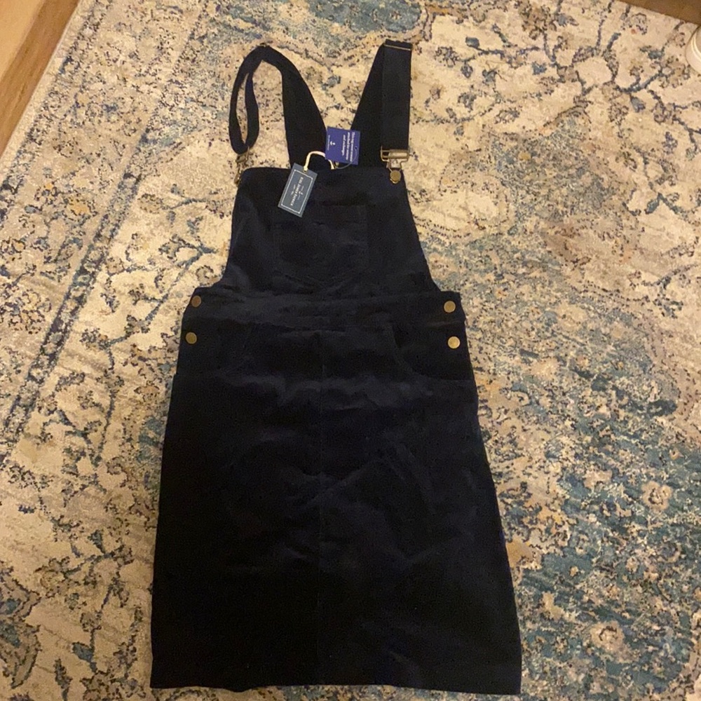 navy blue overall dress